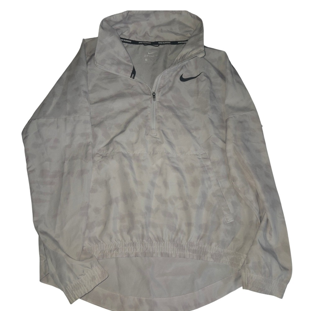 Nike Running Dri-FIT Quarter‎ Zip Windbreaker Jacket Grey White XS